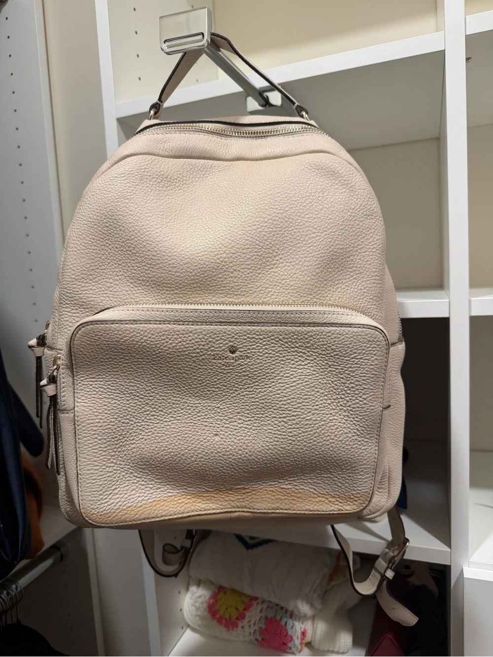 Neutral Beige Pebbled Leather Backpack - Women Kate spade